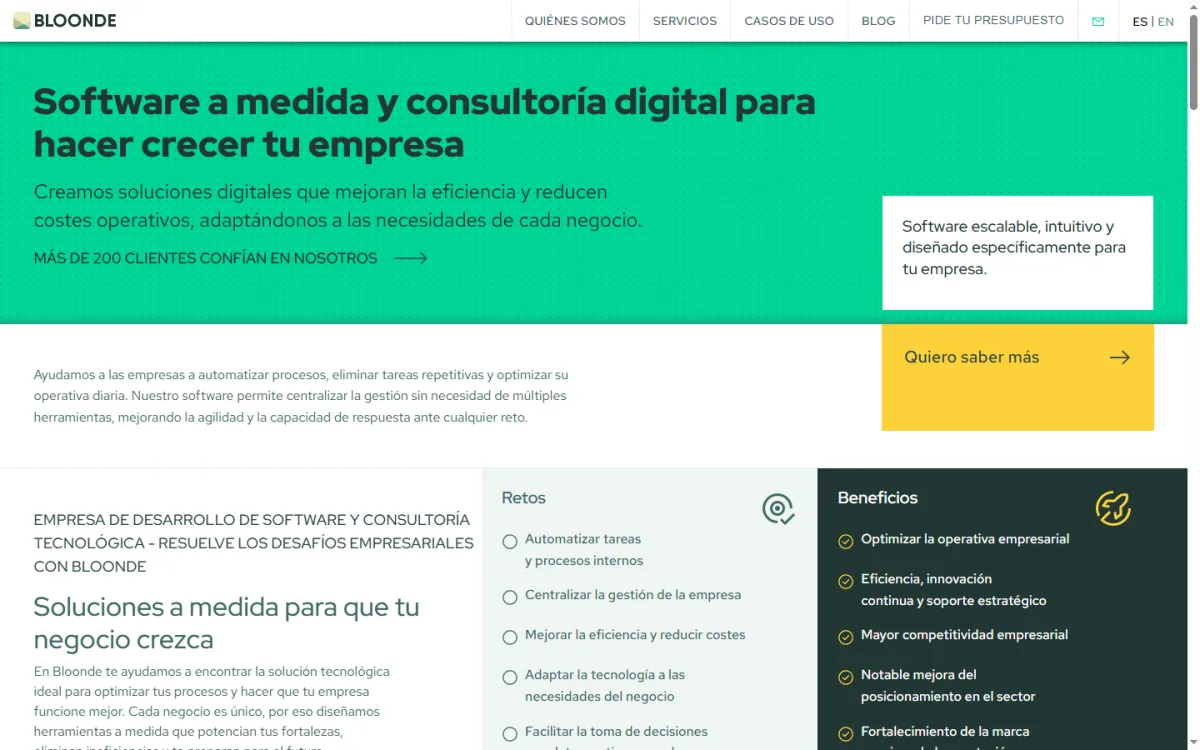 Captura de Bloonde. La web de una agencia de desarrollo, con un blog de cien artículos sin base de datos.