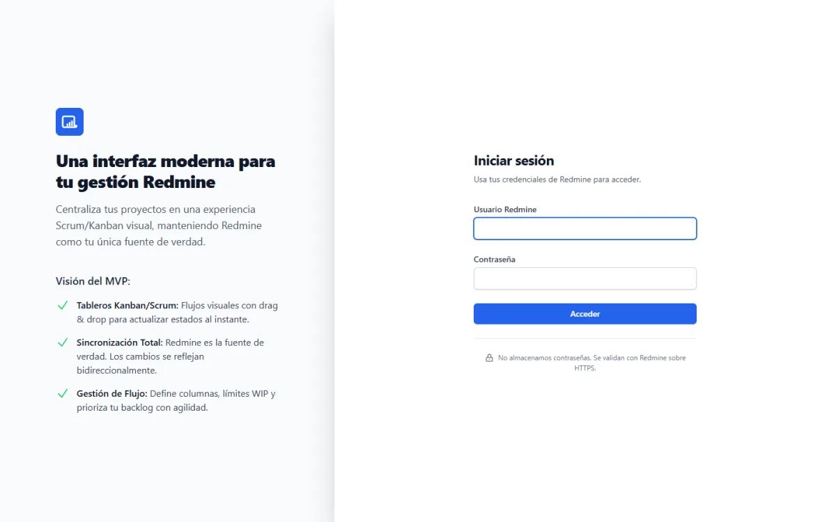 Captura de Gestor Redmine. Redmine sigue siendo el sistema; la vista ágil la pone esto.