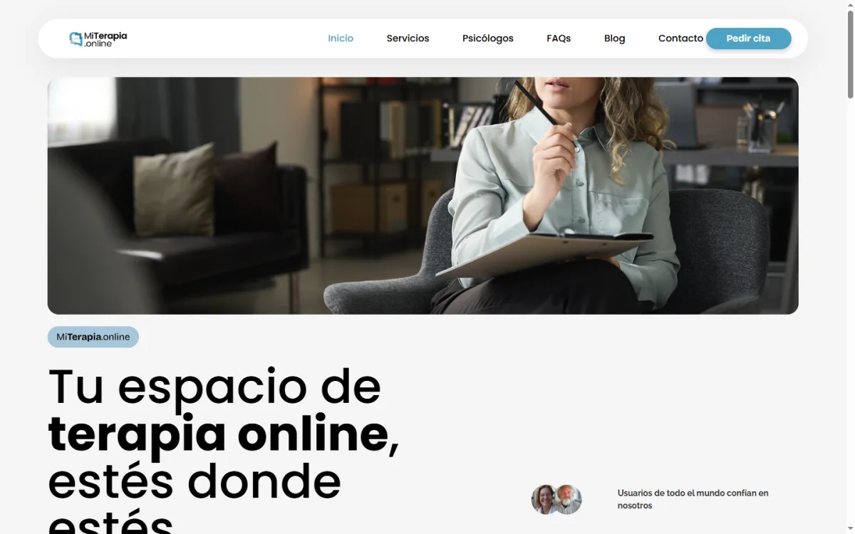 Captura de MiTerapia. Terapia psicológica online, desde la reserva hasta el recordatorio por WhatsApp.